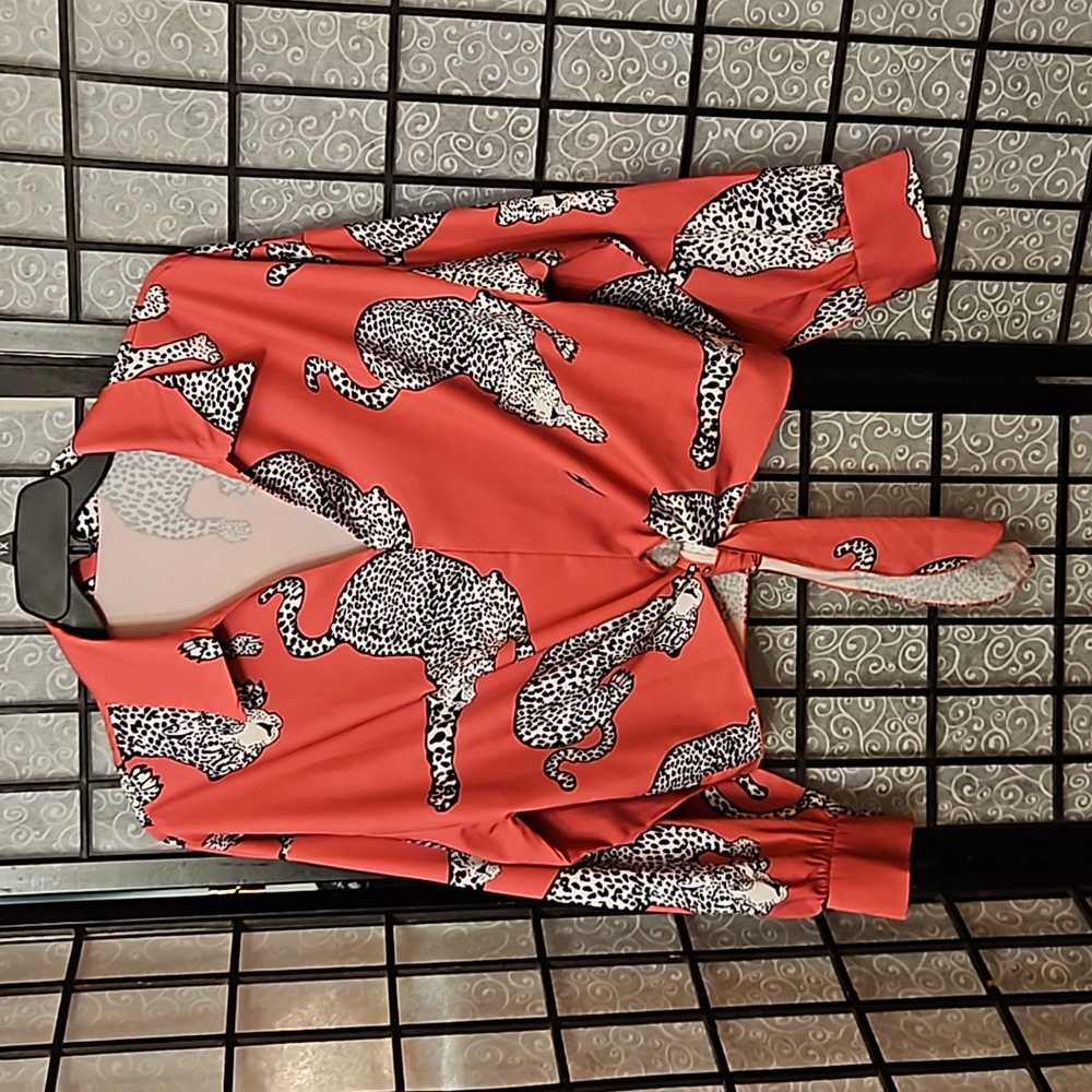 Red Leopard Print Women's Blouse